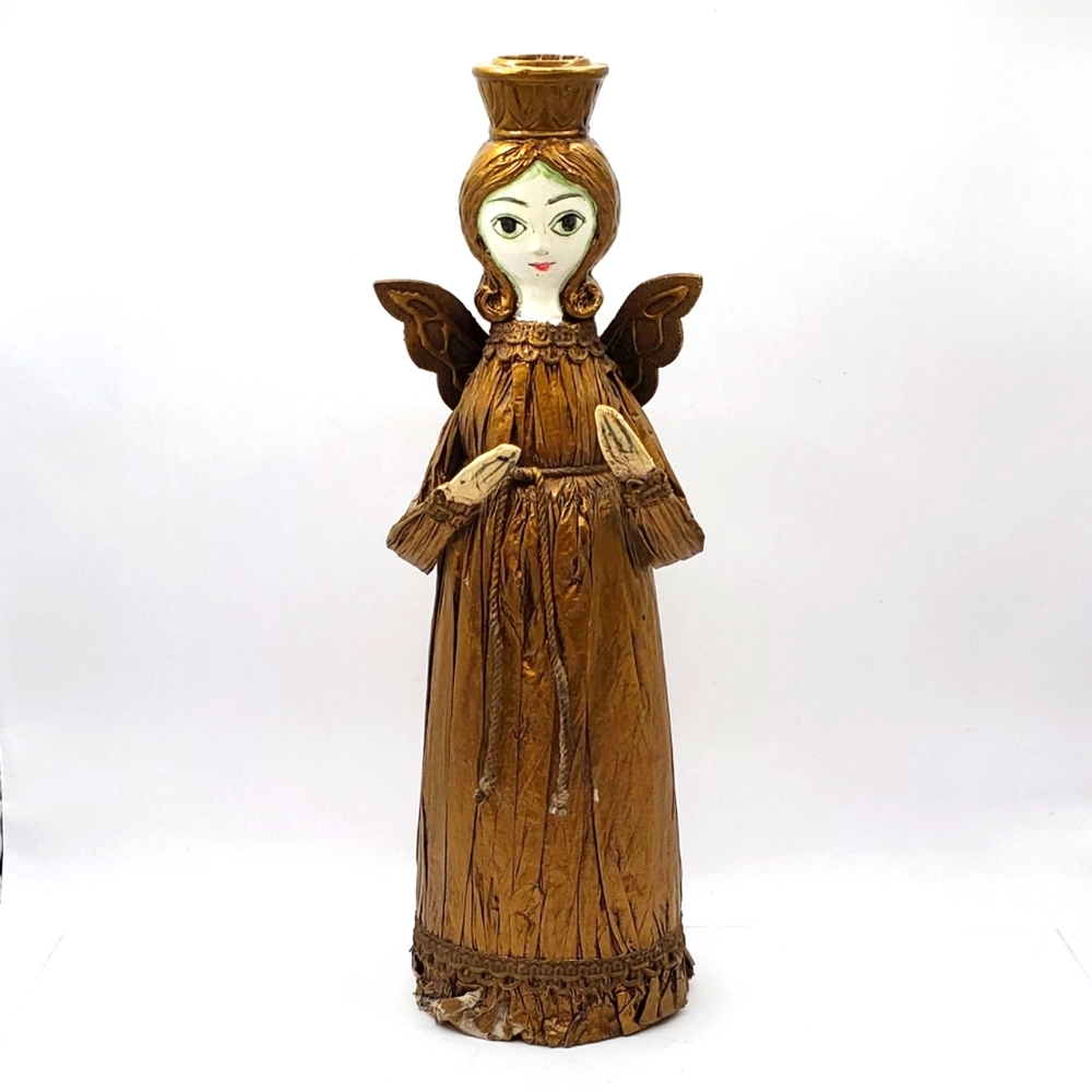 Vintage Angel Candle Holder Collegiate Hand Painted Paper Mache 11" Japan